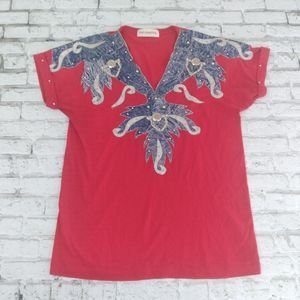Nina Martini T Shirt Womens One Size Red Embellished Western Rodeo Yellowstone